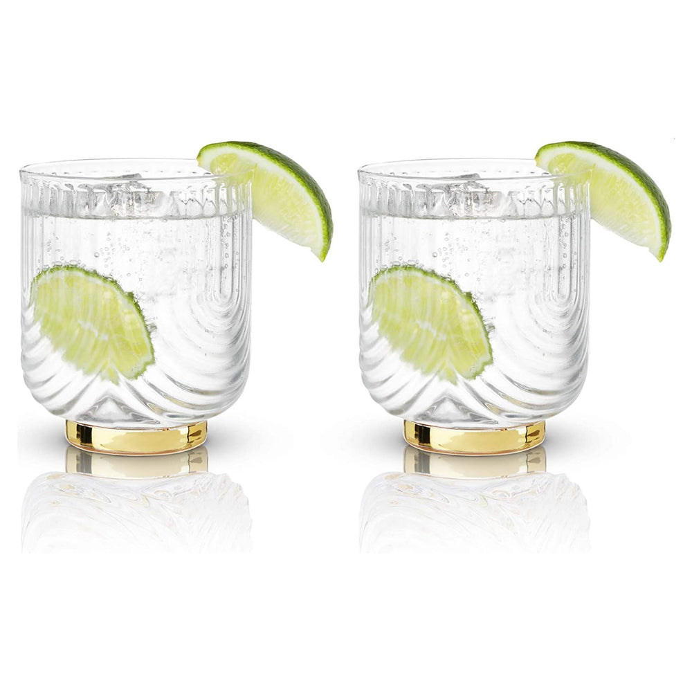 Viski 7948 Gatsby Glass Tumblers Gold and Crystal (Set of 2)