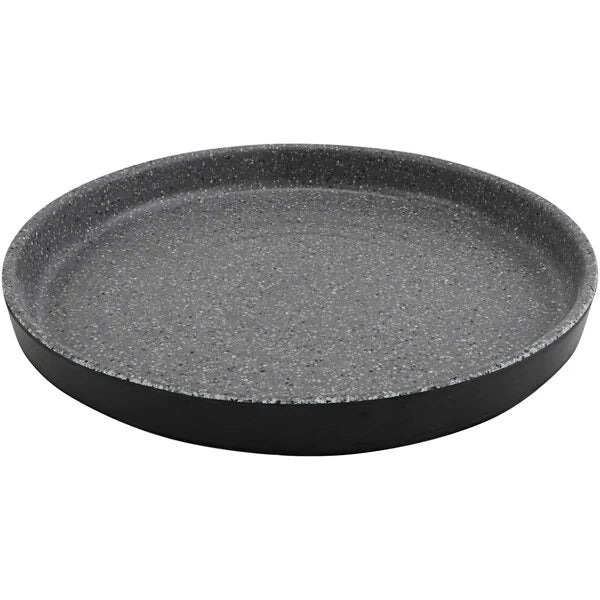 Cheforward Infuse 8 1/8" Round Stone Grey / Black Melamine Plate with Raised Rim - INF214