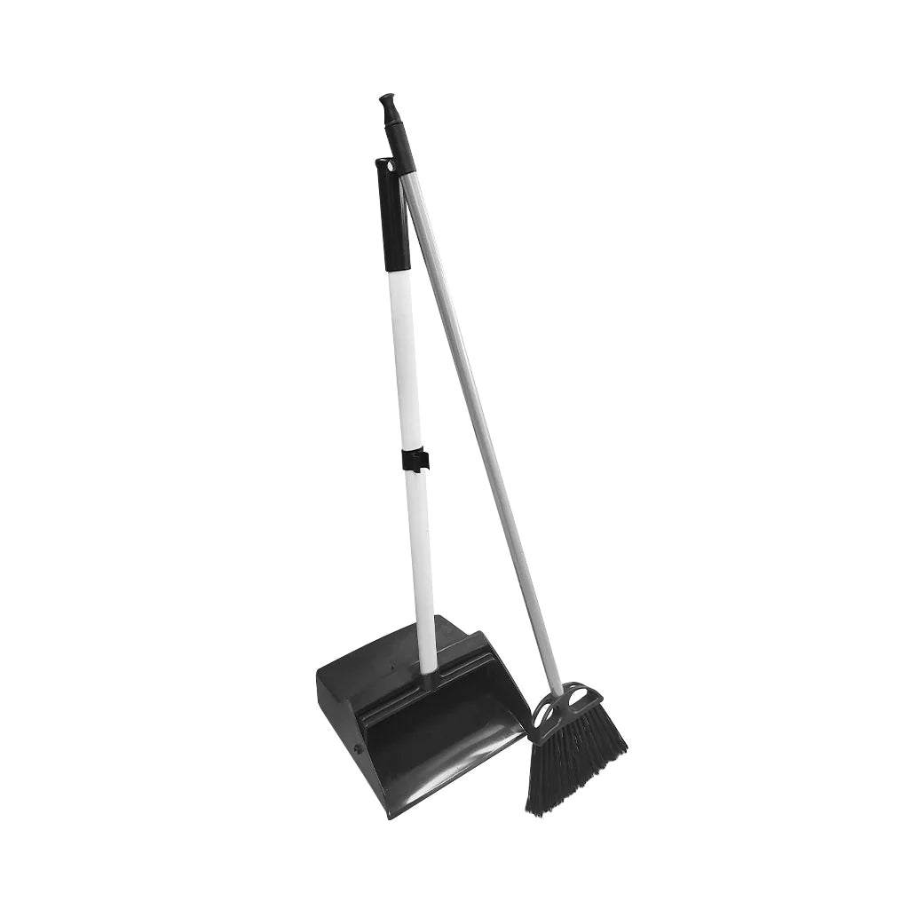 Globe Commercial Heavy-Duty Lobby Dustpan with Wheels and Lobby Broom Combo 3034