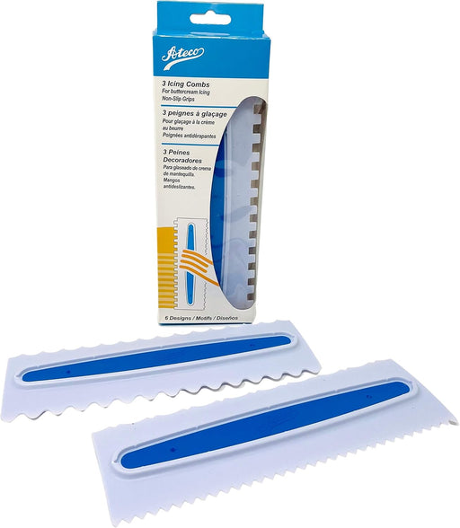 Ateco 3 pc / 6 Design Set Icing Comb, 9" x 2.5", White