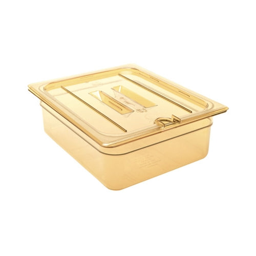 Cambro Lid 1/6 Size, Amber High Heat, Handled, with Spoon Notch, 60HPCHN150