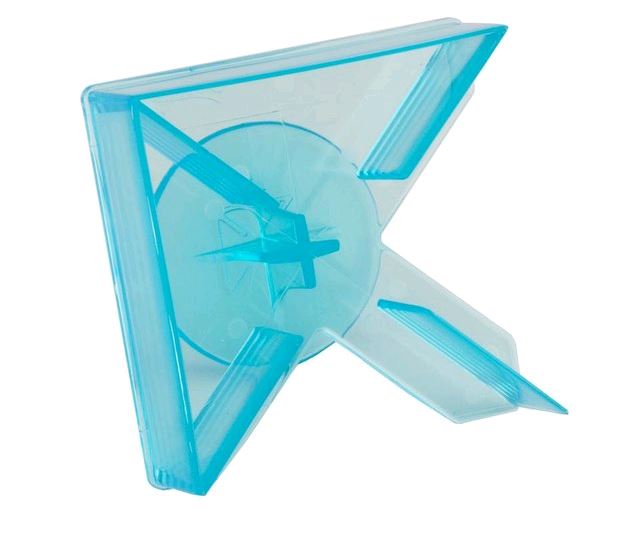 Clear blue pinwheel cookie cutter on white background