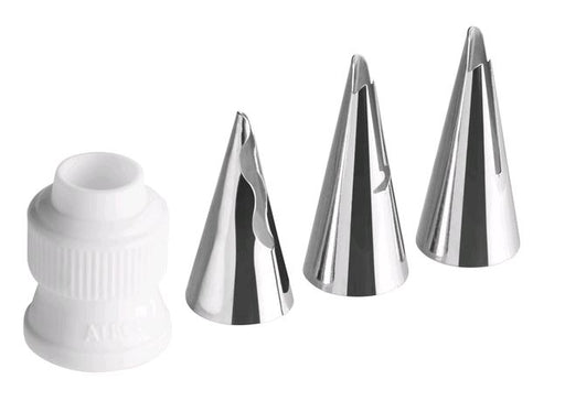 4pc stainless "ruffle tube set against white background