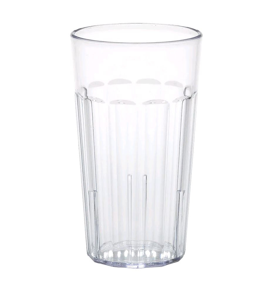 Clear plastic Tumbler against white backgrorund