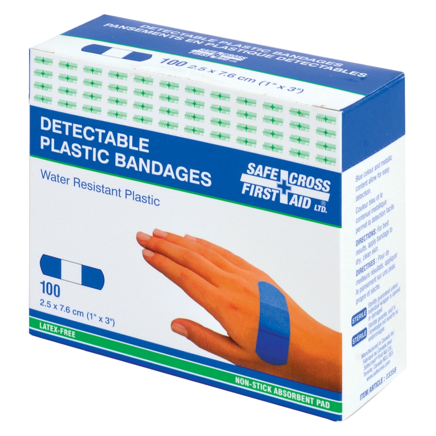 Safecross Detectable Bandage, Plastic, Blue, 1