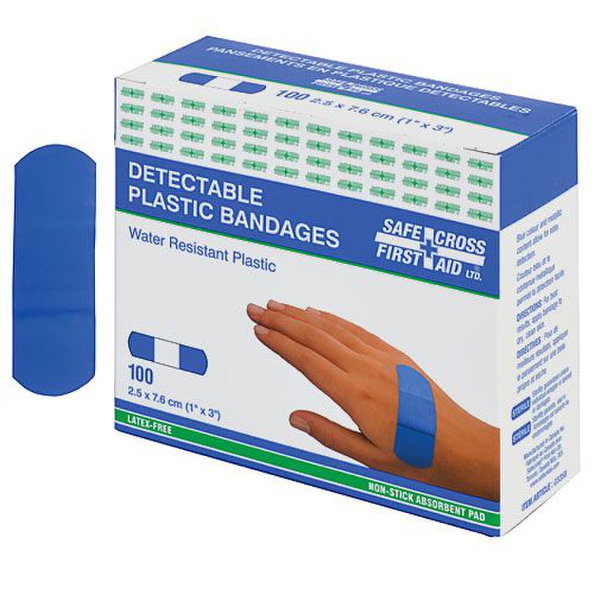 Safecross Detectable Bandage, Plastic, Blue, 1