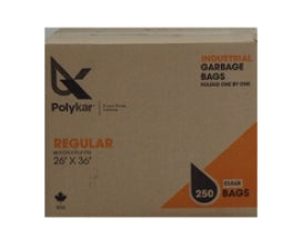 Polykar Clear Strong Clear Garbage Bags, 250/CA, 2636FC