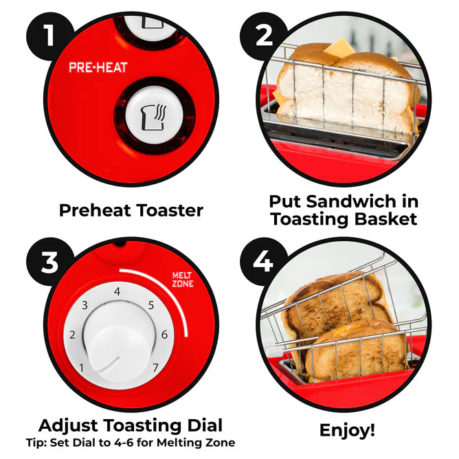 Nostalgia TCS2CK Coca-Cola® Grilled Cheese Toaster with Easy-Clean Toaster Baskets and Adjustable Toasting Dial