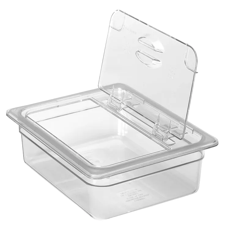 Cambro Lid 1/6 Size, Clear, Hinges, Notched, 60CWLN135