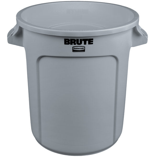 Vented BRUTE® 10 Gal Gray Garbage Container on white background