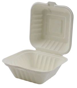 9” x 9” PFAS Free Bagasse Compostable Hinge Togo Container, White,  1-Compartment – 200/Case – High Country Hand Protection