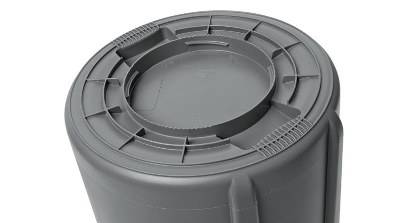 Vented BRUTE® 10 Gal Gray Garbage Container on white background