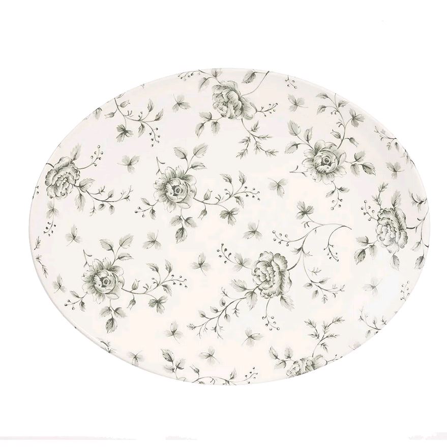 Churchill - Super Vitrified Vintage Prints Gray Rose Chintz Oval 12.5