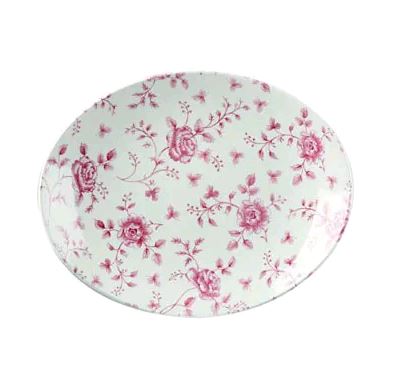 Churchill - Super Vitrified Vintage Prints Cranberry Rose Chintz Oval 12.5" x 10" Plate RCC OP121