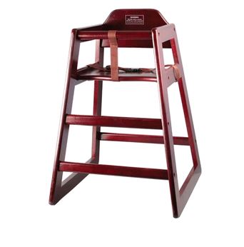 Winco CHH-103 29 3/4" Stackable High Chair w/ Waist Strap - Wood, Mahogany on white background
