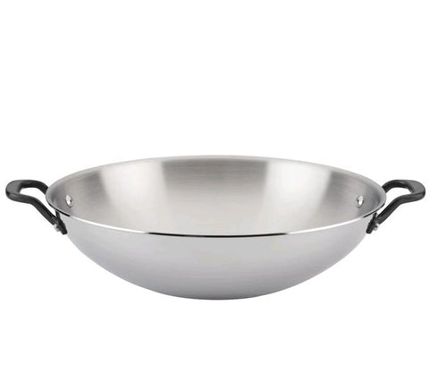 KitchenAid 5-Ply Clad Stainless Steel Wok, 15-Inch, Polished Stainless Steel